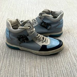 Very cool gray & blue Ferragamo men's high top sneaker